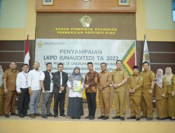 Bupati Rohil Afrizal Sintong Serahkan LKPD Unaudited ke BPK Riau