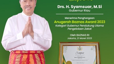Gubernur Syamsuar Terima Penghargaan Gubernur Pendukung Utama Pengelolaan Zakat