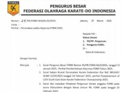 Kejurnas Karate Memperebutkan Piala Ketum Forki III dan Piala Gubernur Riau Ditunda